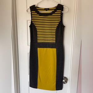 Mustard Yellow and Gray fitted sleeveless work Dress